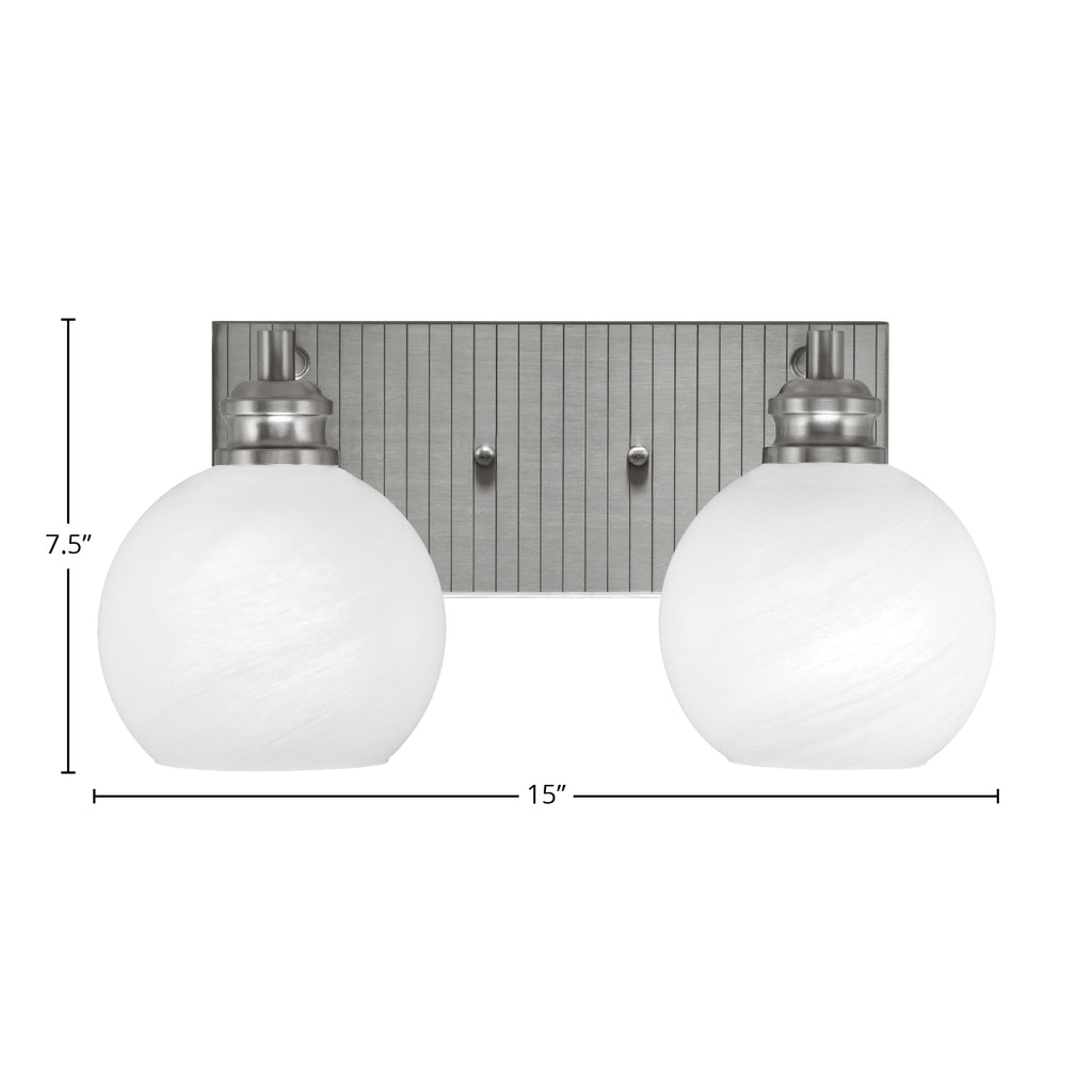 Edge Two Light Bath Bar in Brushed Nickel with 5.75" White Marble Shade