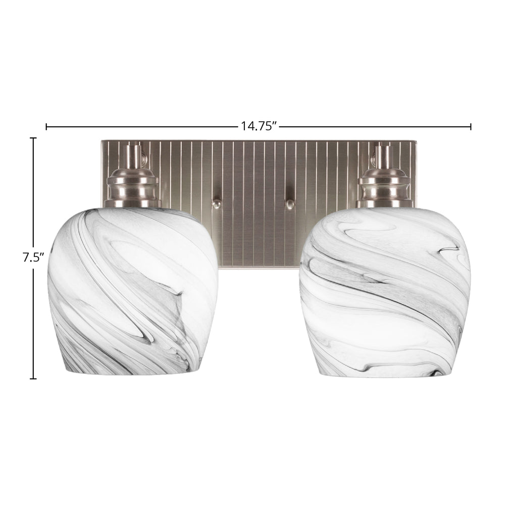 Edge Two Light Bath Bar in Brushed Nickel with 5.75" Onyx Swirl Shade