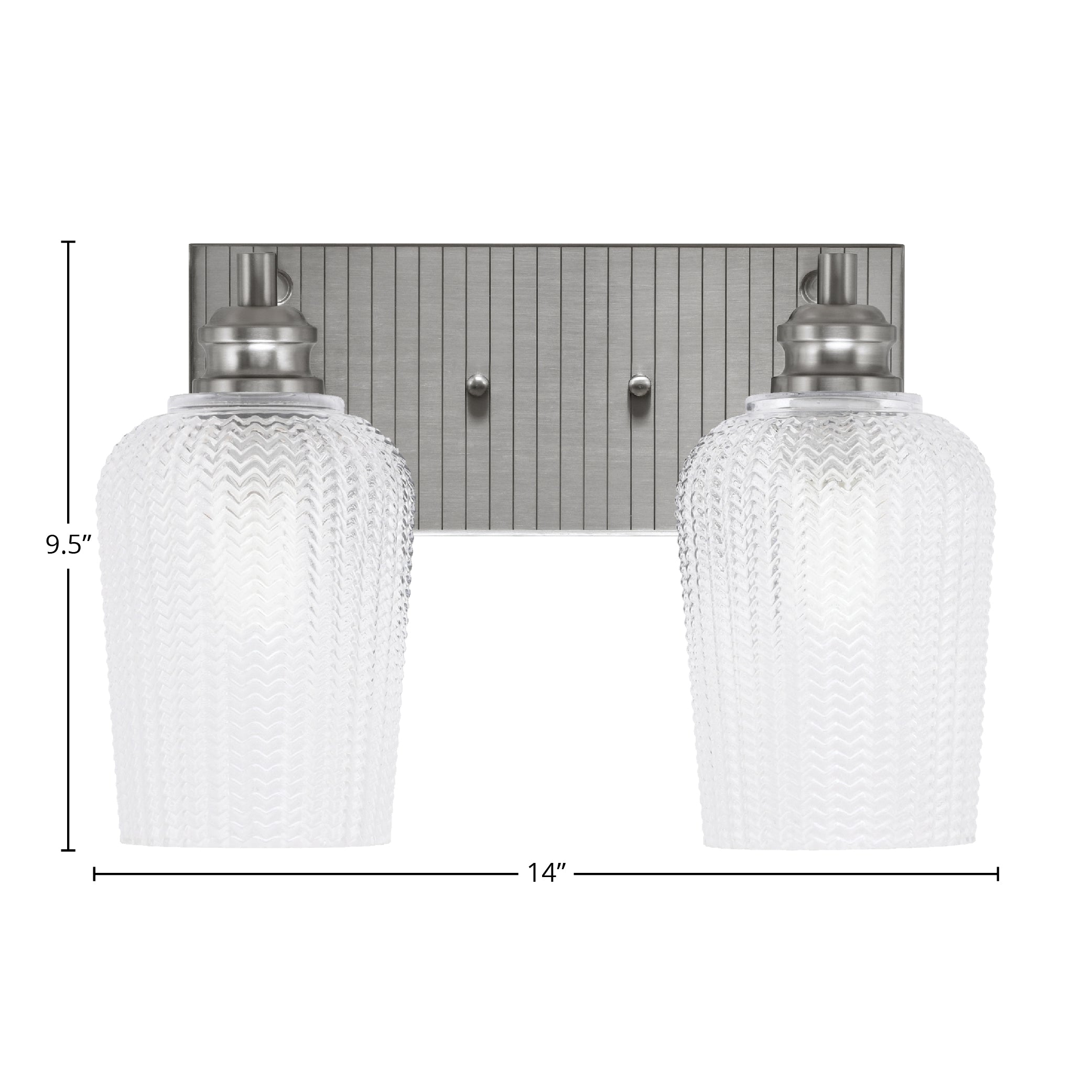 Edge Two Light Bath Bar in Brushed Nickel with 5" Clear Textured Shade