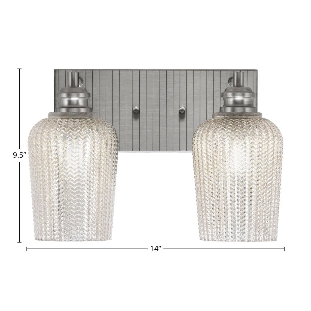 Edge Two Light Bath Bar in Brushed Nickel with 5" Silver Textured Shade