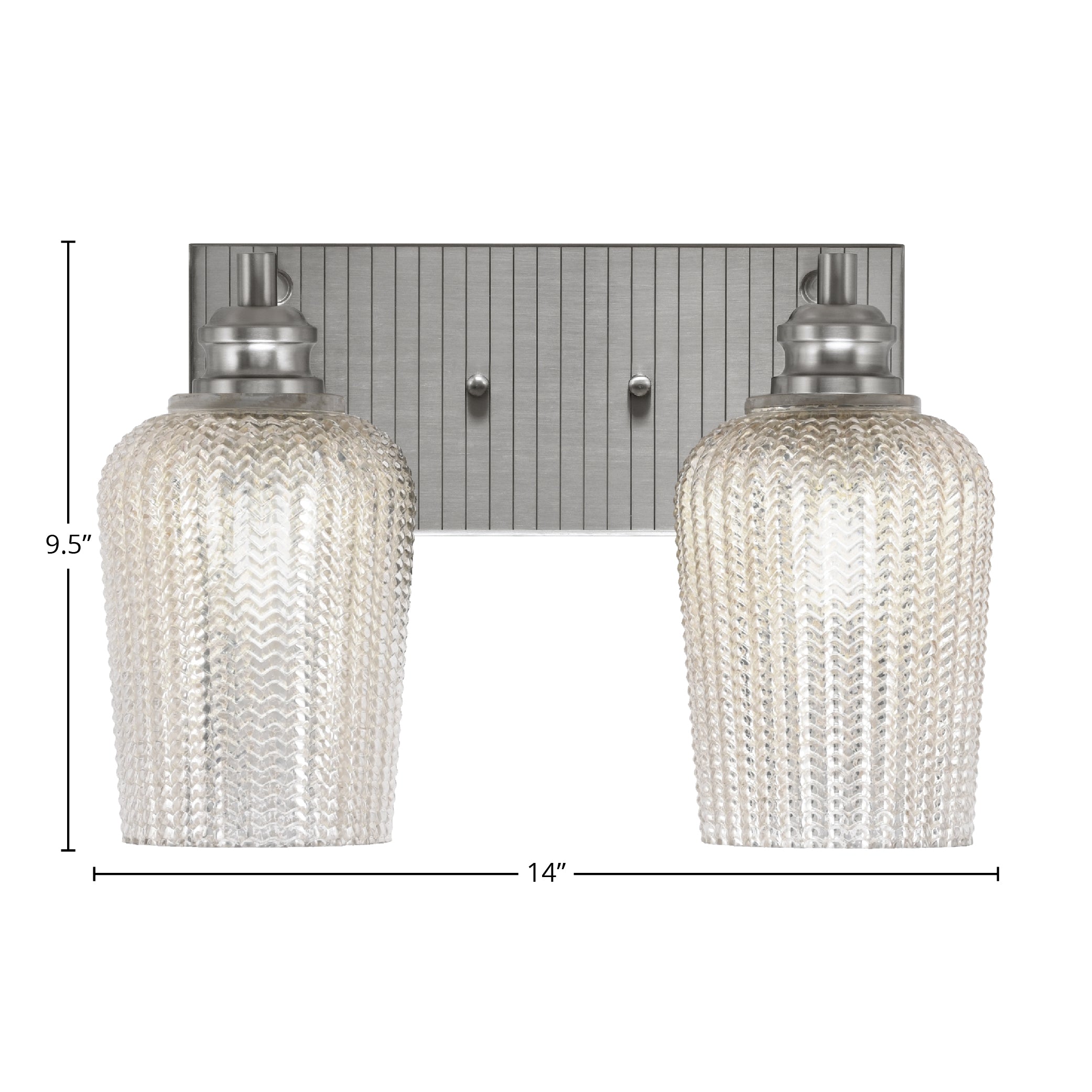 Edge Two Light Bath Bar in Brushed Nickel with 5" Silver Textured Shade