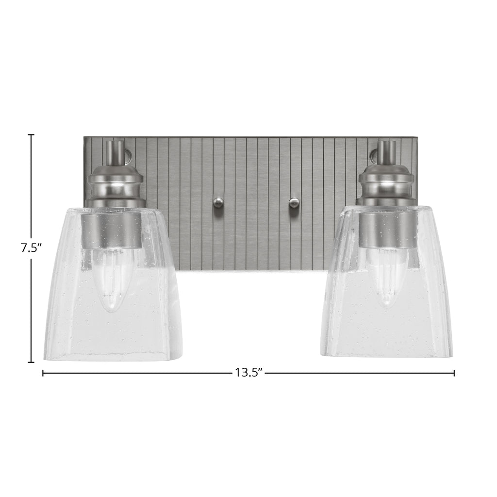 Edge Two Light Bath Bar in Brushed Nickel with 4.5" Clear Bubble Shade