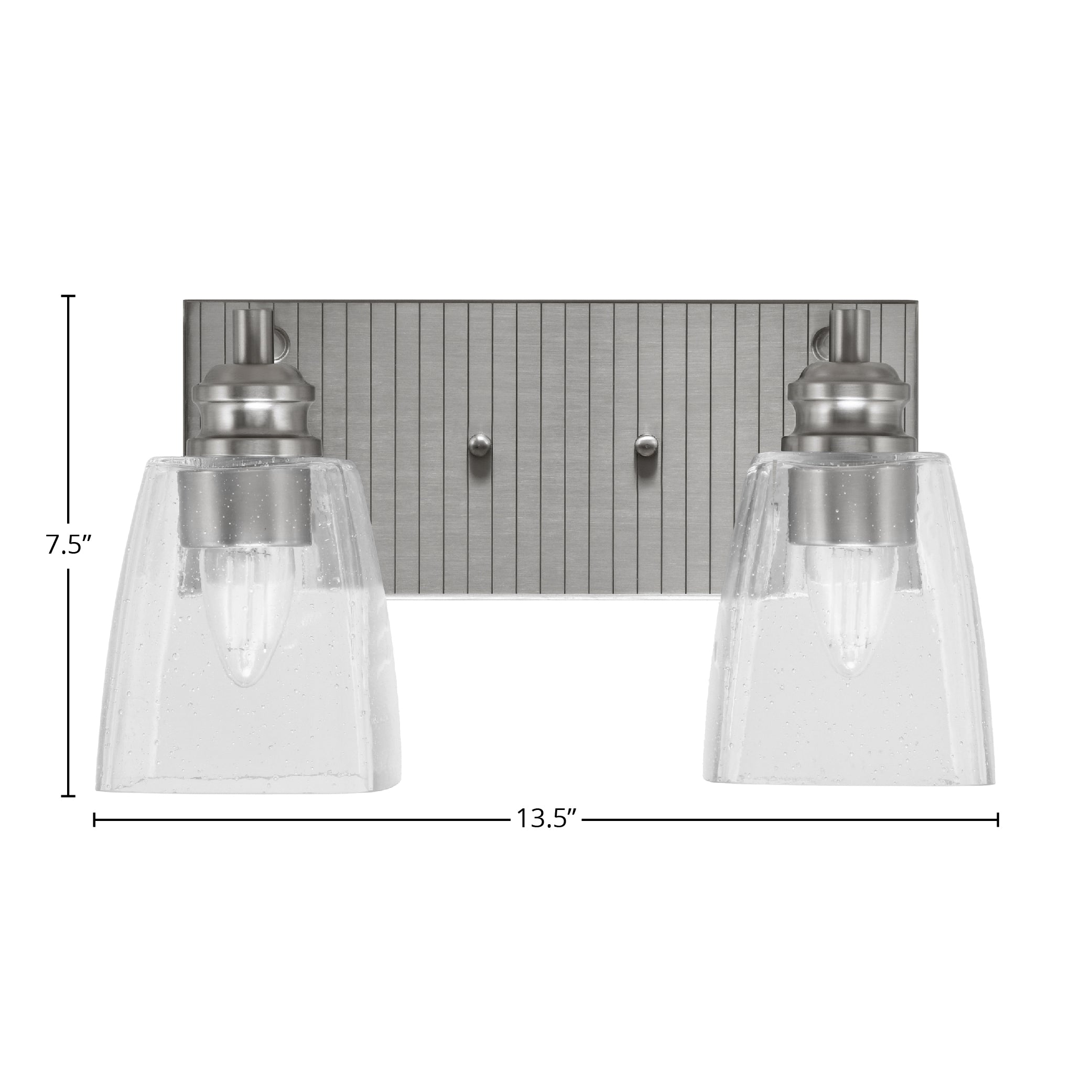 Edge Two Light Bath Bar in Brushed Nickel with 4.5" Clear Bubble Shade