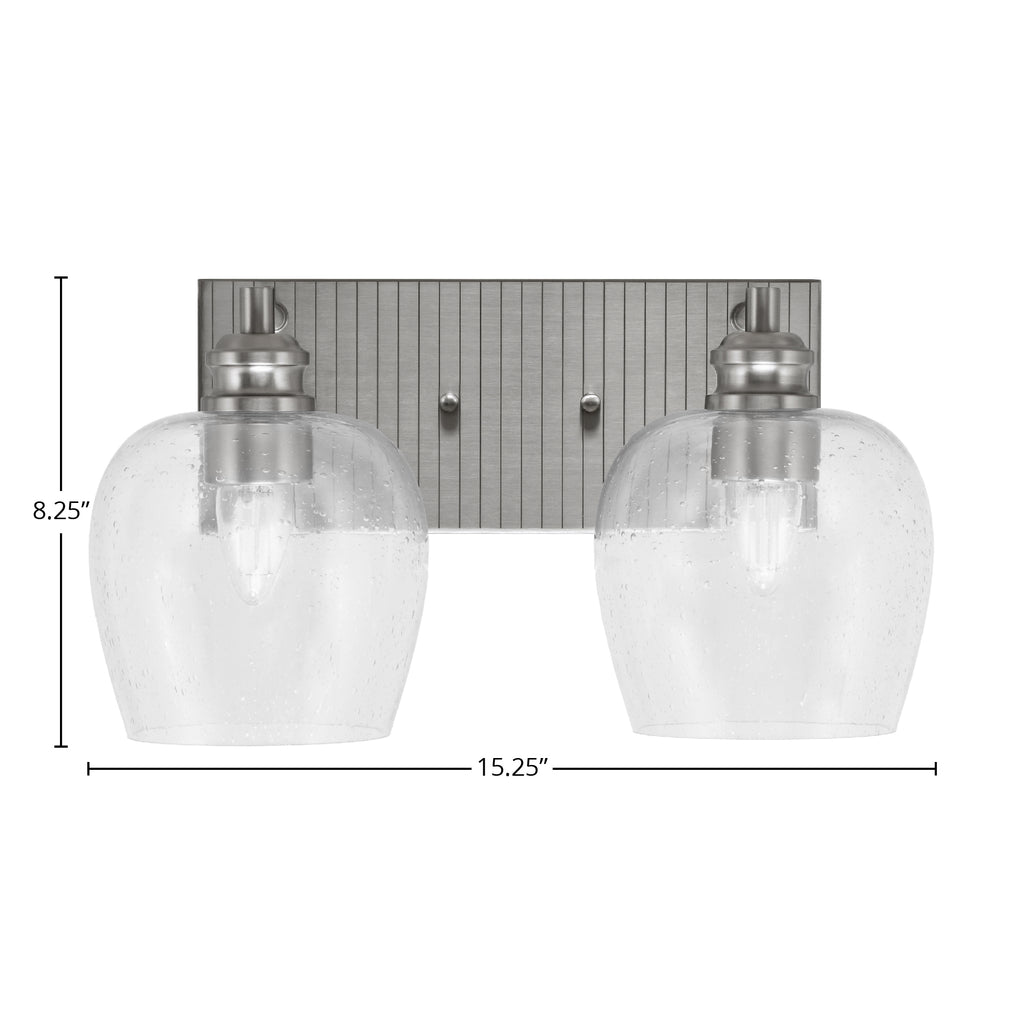 Edge Two Light Bath Bar in Brushed Nickel with 6" Clear Bubble Shade