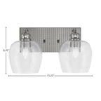 Edge Two Light Bath Bar in Brushed Nickel with 6" Clear Bubble Shade
