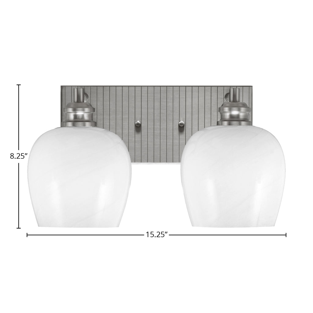 Edge Two Light Bath Bar in Brushed Nickel with 6" White Marble Shade