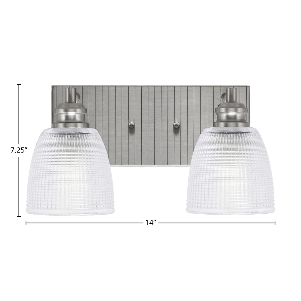 Edge Two Light Bath Bar in Brushed Nickel with 5" Clear Ribbed Shade