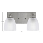 Edge Two Light Bath Bar in Brushed Nickel with 5" Clear Ribbed Shade