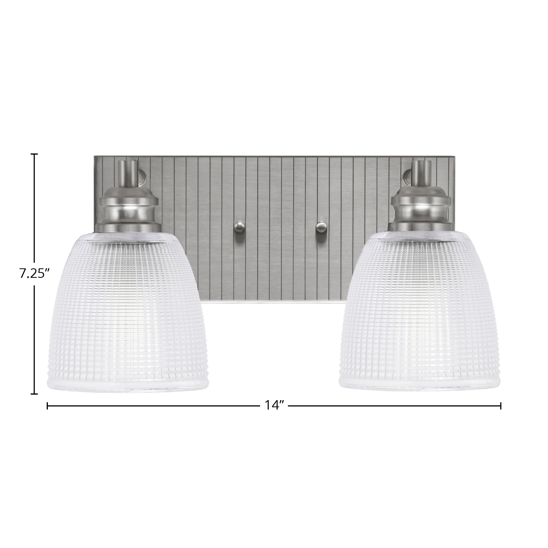Edge Two Light Bath Bar in Brushed Nickel with 5" Clear Ribbed Shade