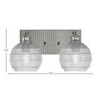 Edge Two Light Bath Bar in Brushed Nickel with 6" Clear Ribbed Shade