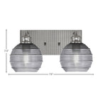 Edge Two Light Bath Bar in Brushed Nickel with 6" Smoke Ribbed Shade