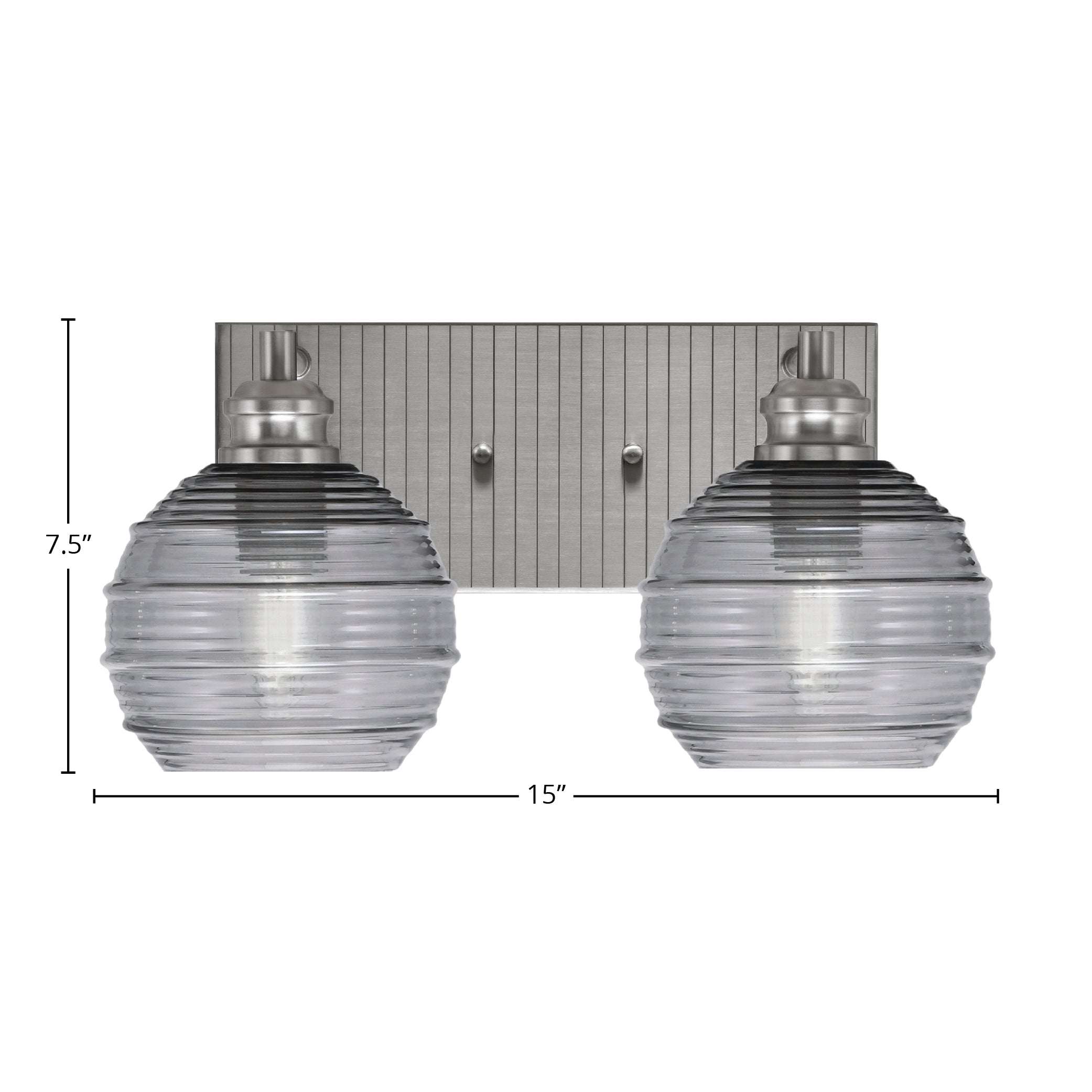 Edge Two Light Bath Bar in Brushed Nickel with 6" Smoke Ribbed Shade