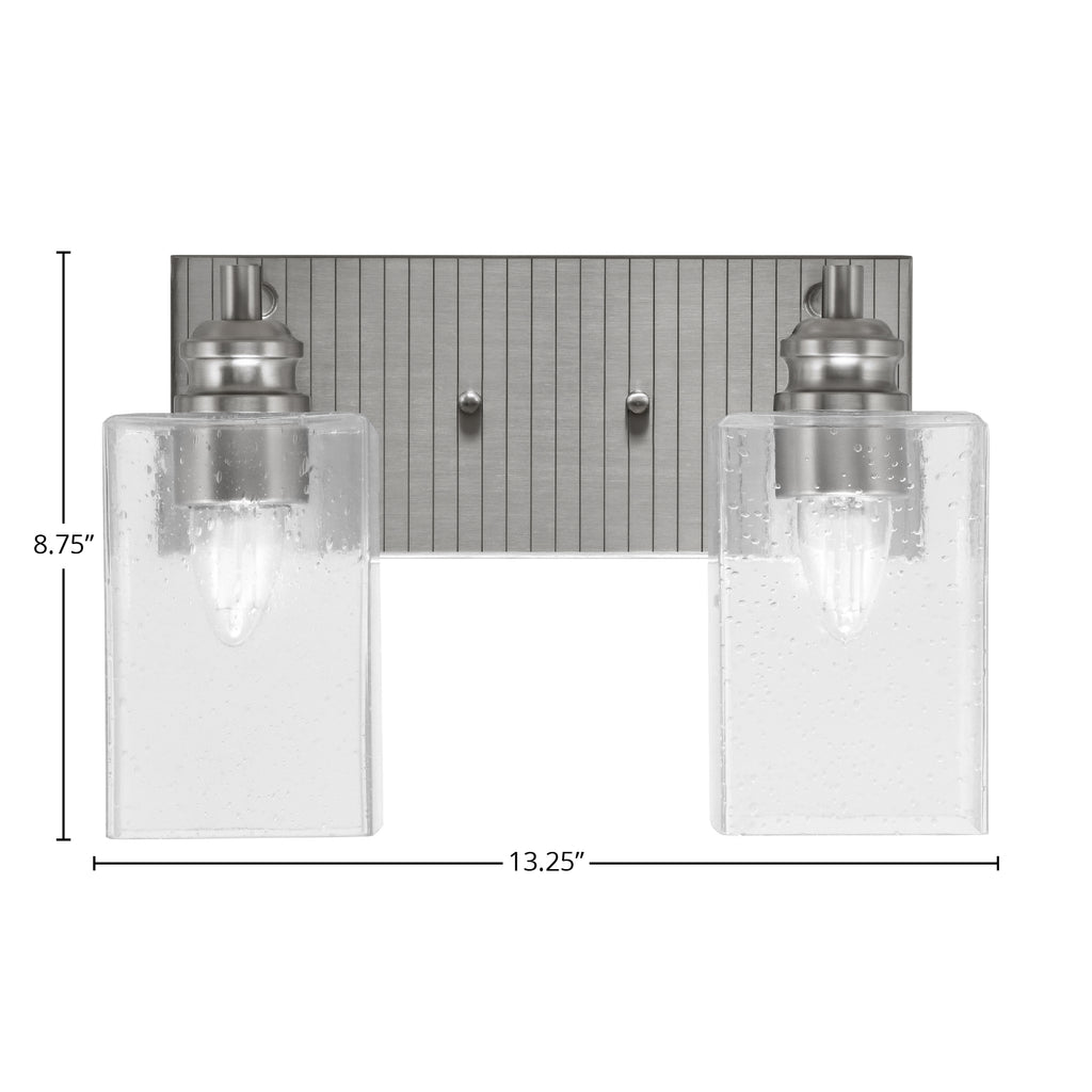 Edge Two Light Bath Bar in Brushed Nickel with 4" Clear Bubble Shade