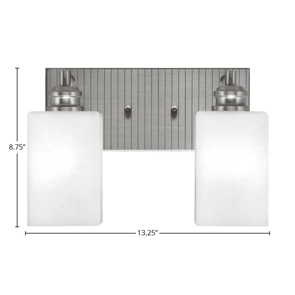 Edge Two Light Bath Bar in Brushed Nickel with 4" White Muslin Shade