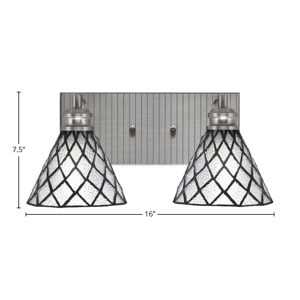 Edge Two Light Bath Bar in Brushed Nickel with 7" Diamond Ice Art Glass Shade