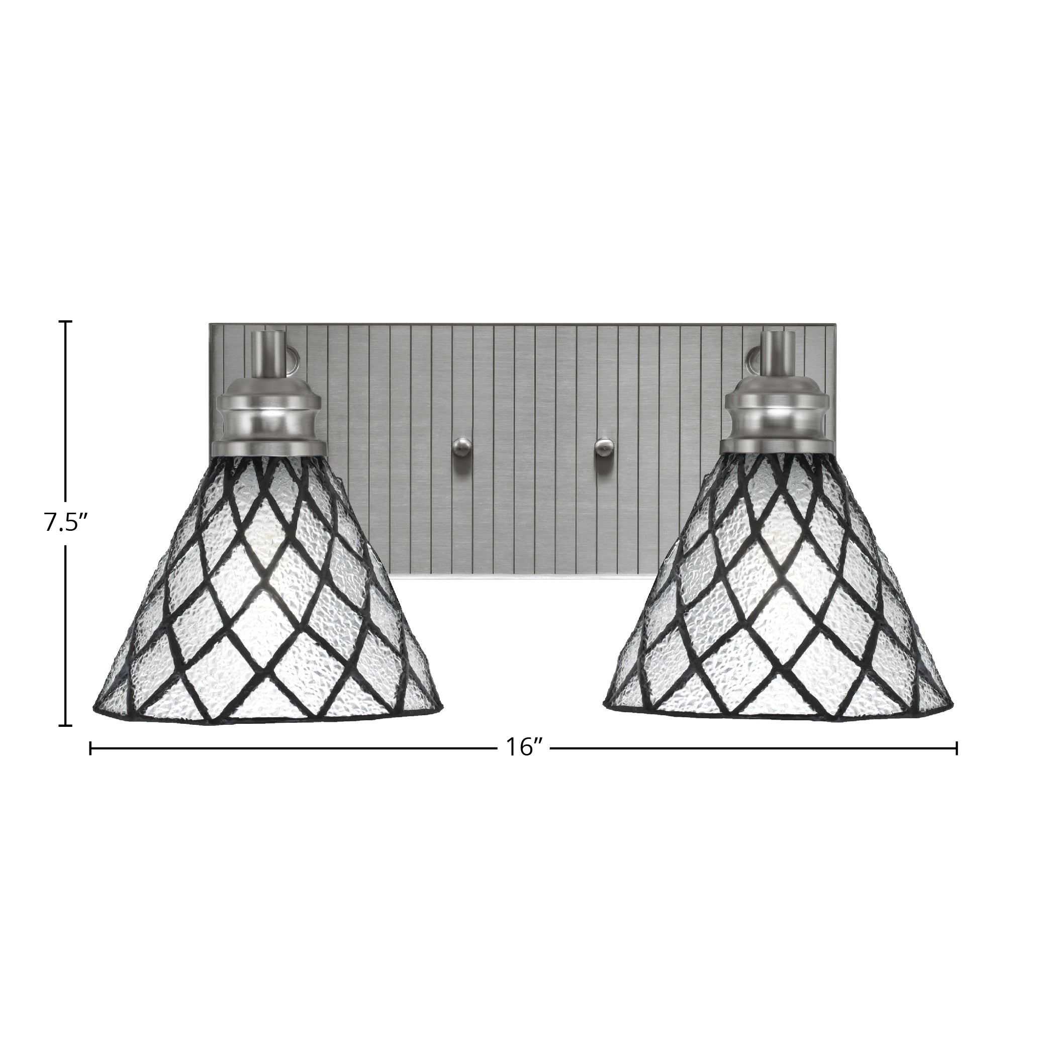 Edge Two Light Bath Bar in Brushed Nickel with 7" Diamond Ice Art Glass Shade