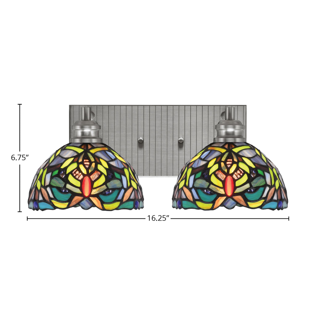 Edge Two Light Bath Bar in Brushed Nickel with 7" Kaleidoscope Art Glass Shade