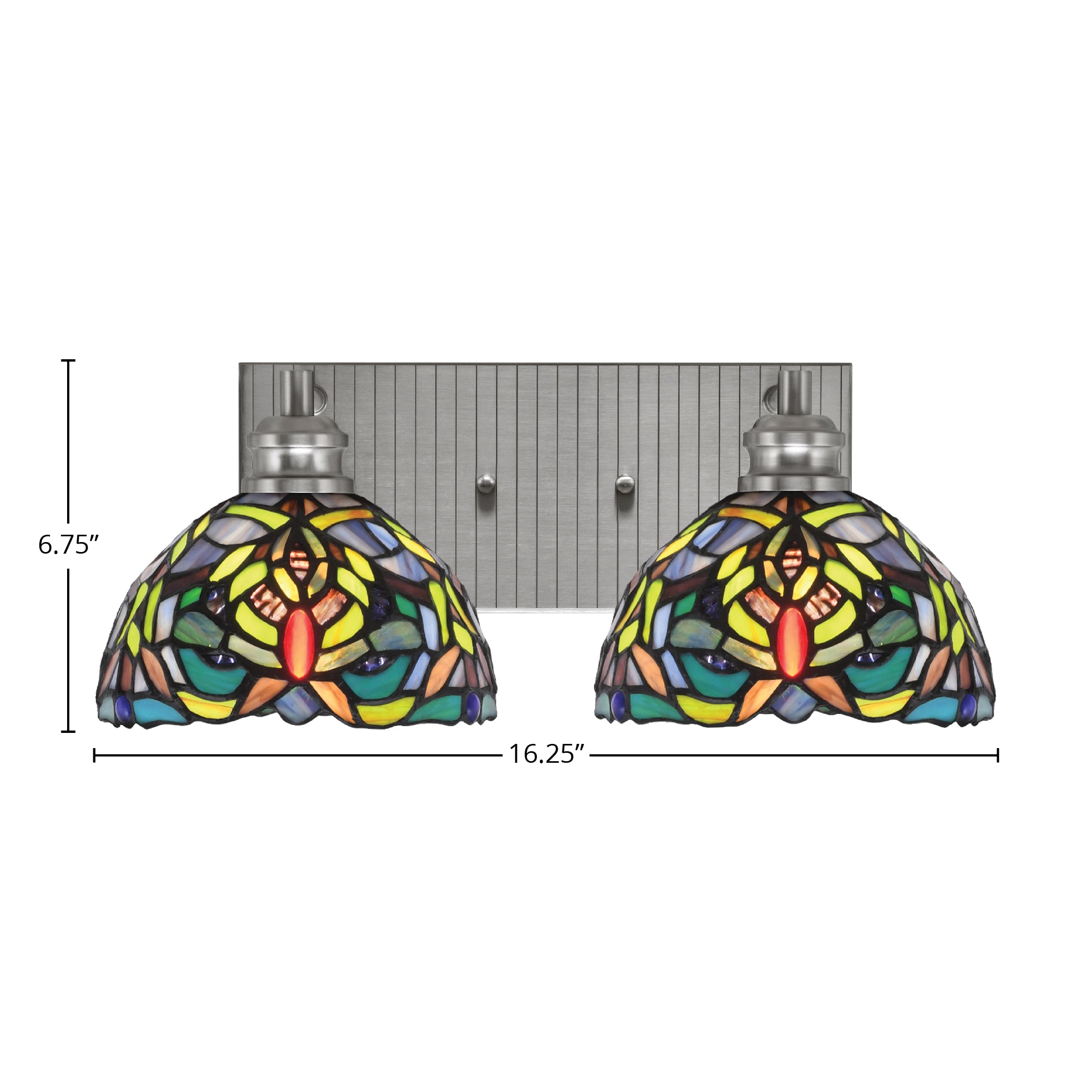 Edge Two Light Bath Bar in Brushed Nickel with 7" Kaleidoscope Art Glass Shade