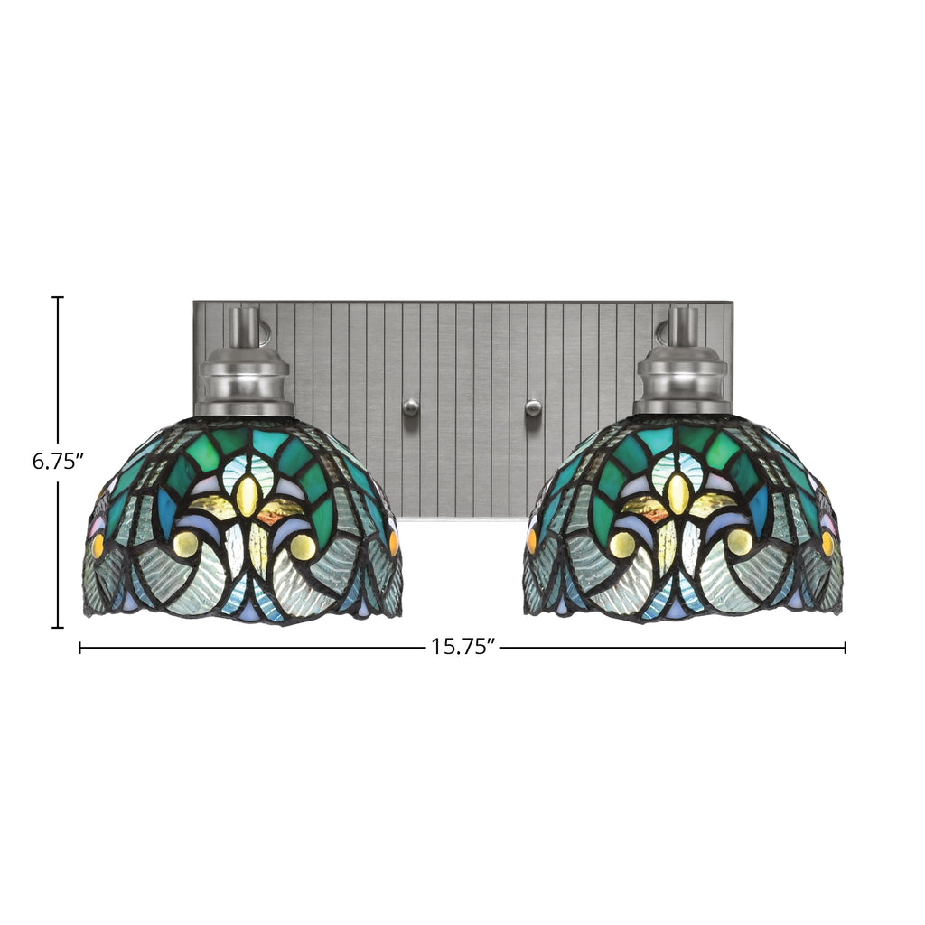 Edge Two Light Bath Bar in Brushed Nickel with 7" Turquoise Cypress Art Glass Shade