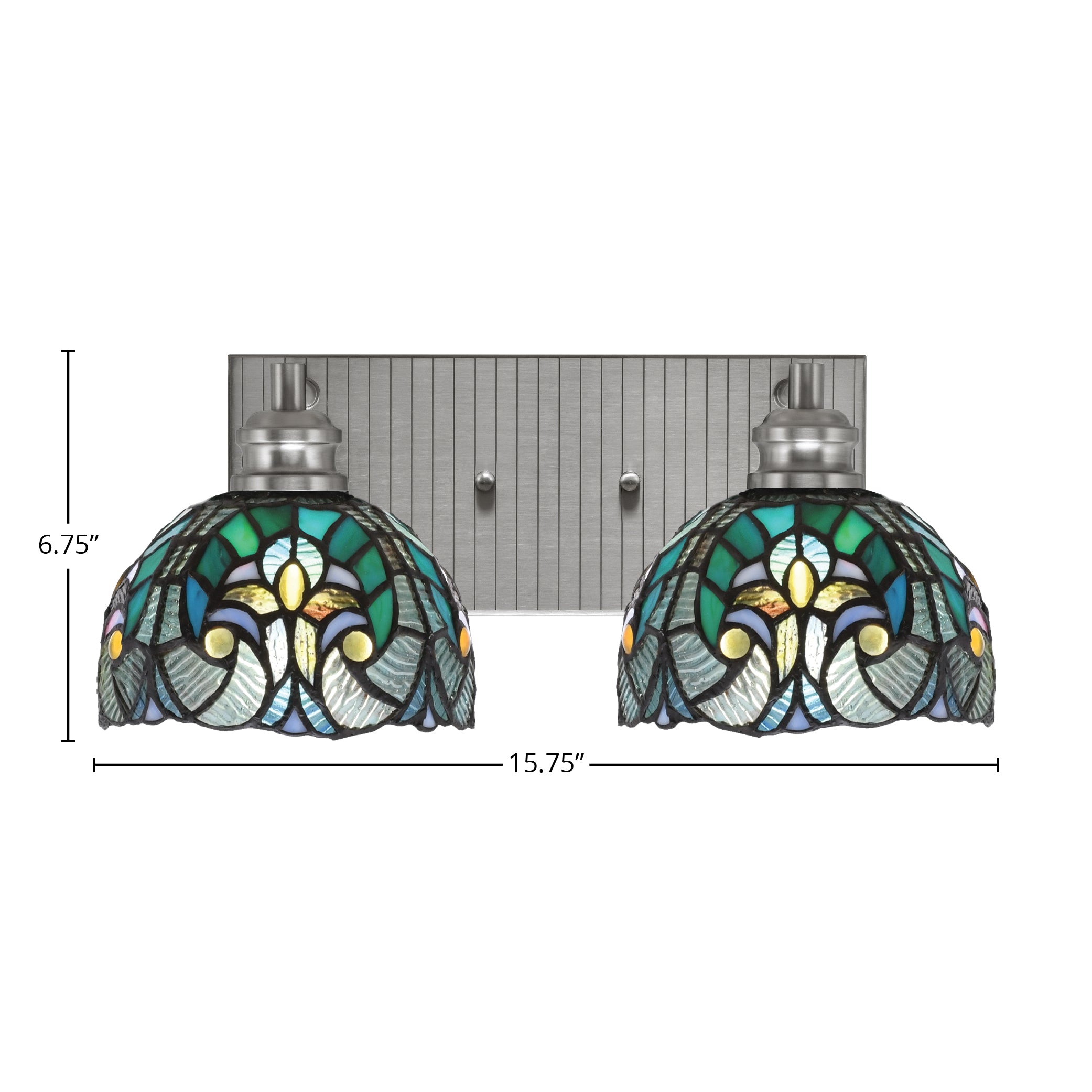 Edge Two Light Bath Bar in Brushed Nickel with 7" Turquoise Cypress Art Glass Shade