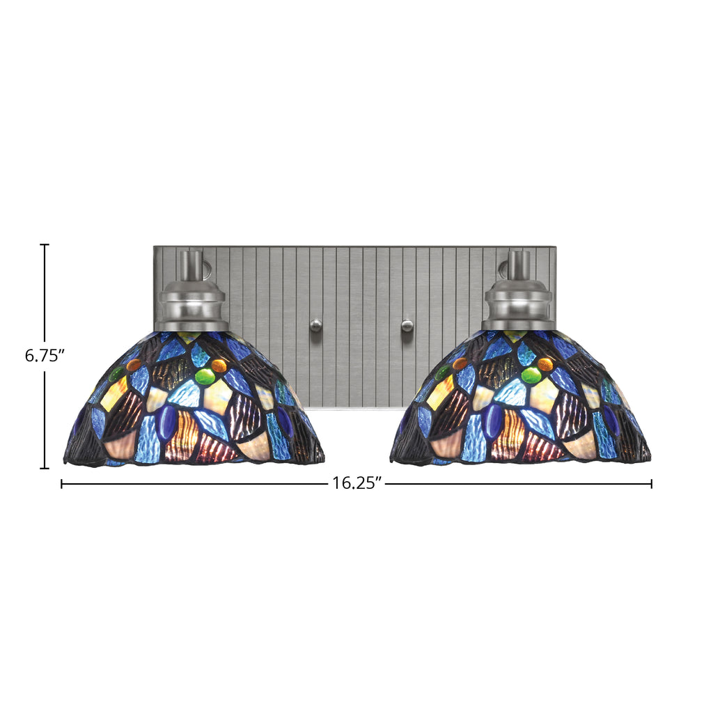 Edge Two Light Bath Bar in Brushed Nickel with 7" Blue Mosaic Art Glass Shade