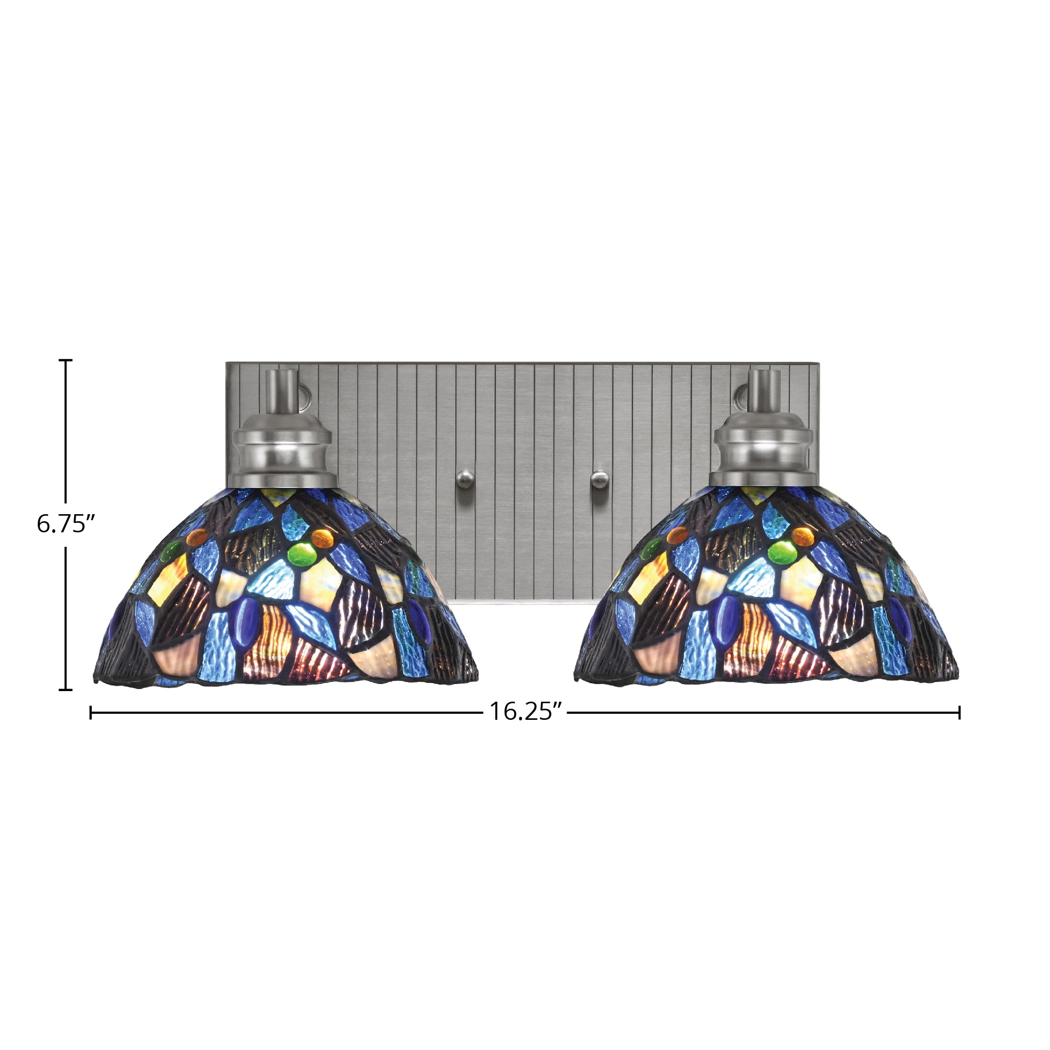 Edge Two Light Bath Bar in Brushed Nickel with 7" Blue Mosaic Art Glass Shade