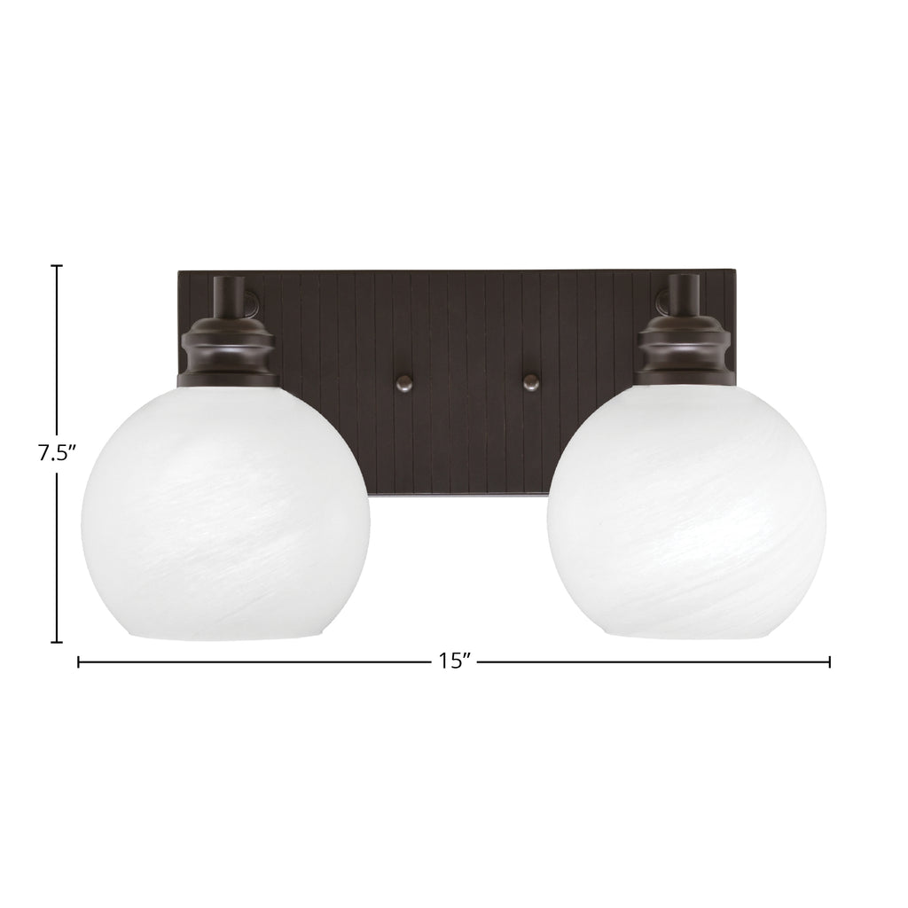Edge Two Light Bath Bar in Espresso with 5.75" White Marble Shade