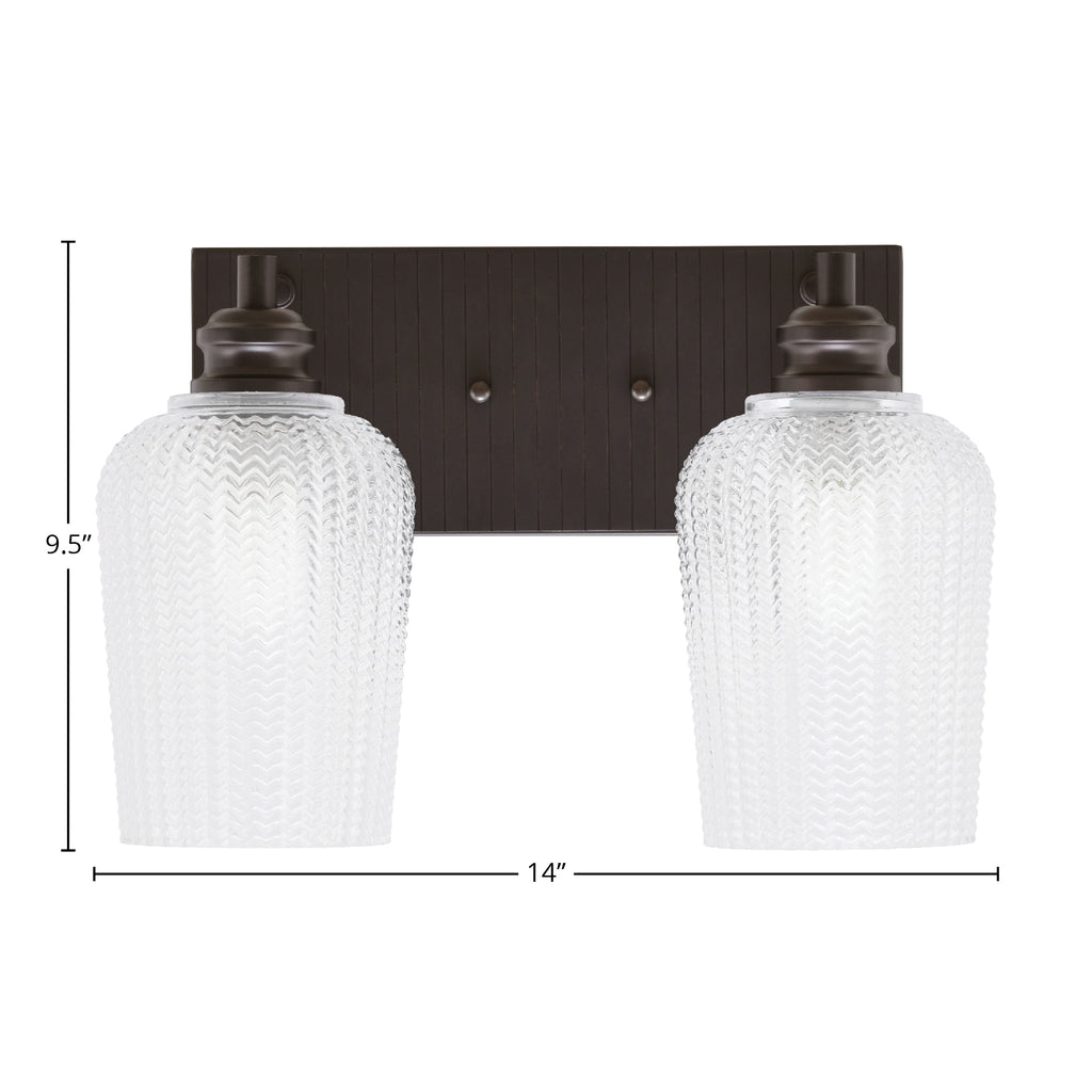 Edge Two Light Bath Bar in Espresso with 5" Clear Textured Shade