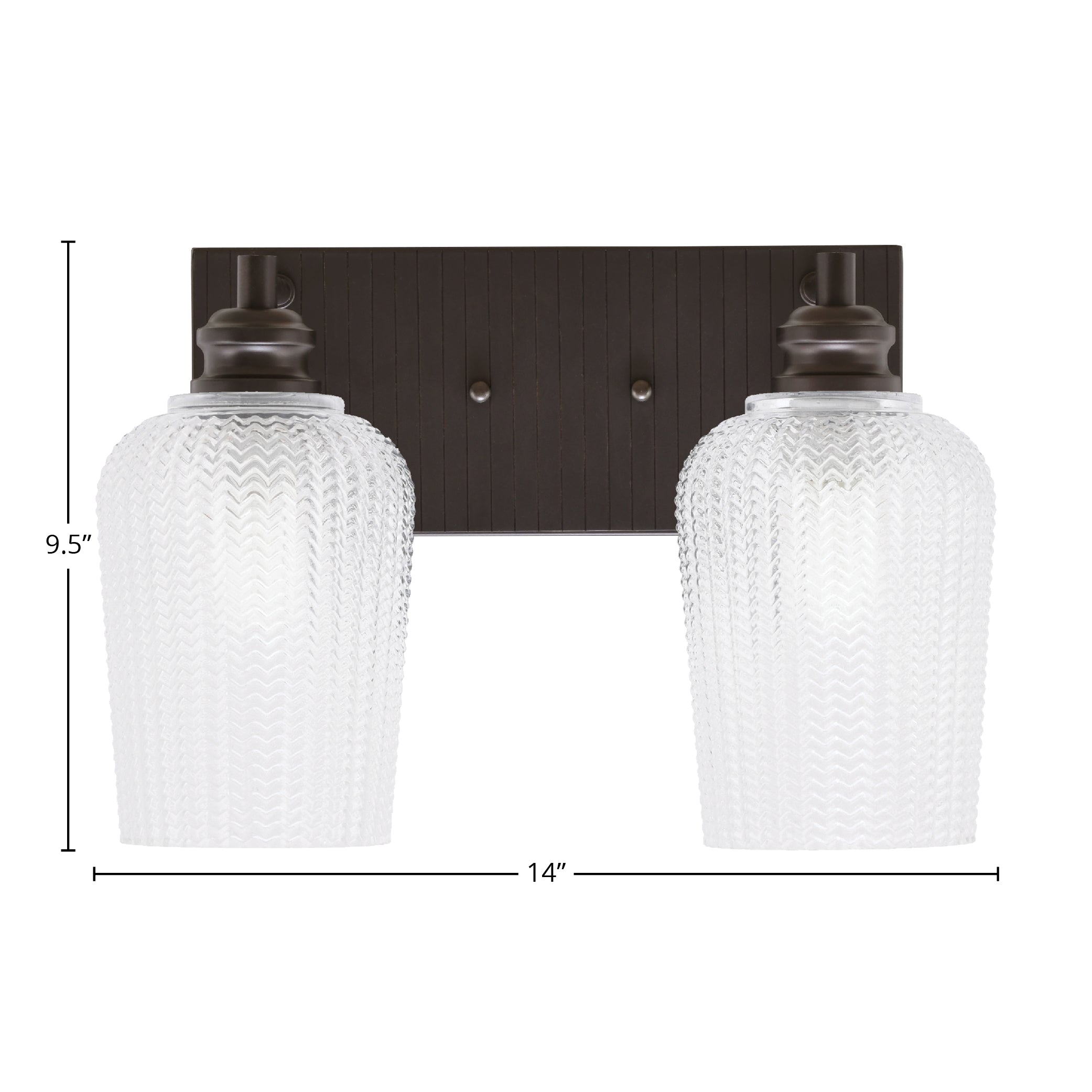 Edge Two Light Bath Bar in Espresso with 5" Clear Textured Shade