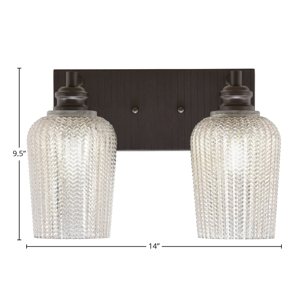 Edge Two Light Bath Bar in Espresso with 5" Silver Textured Shade