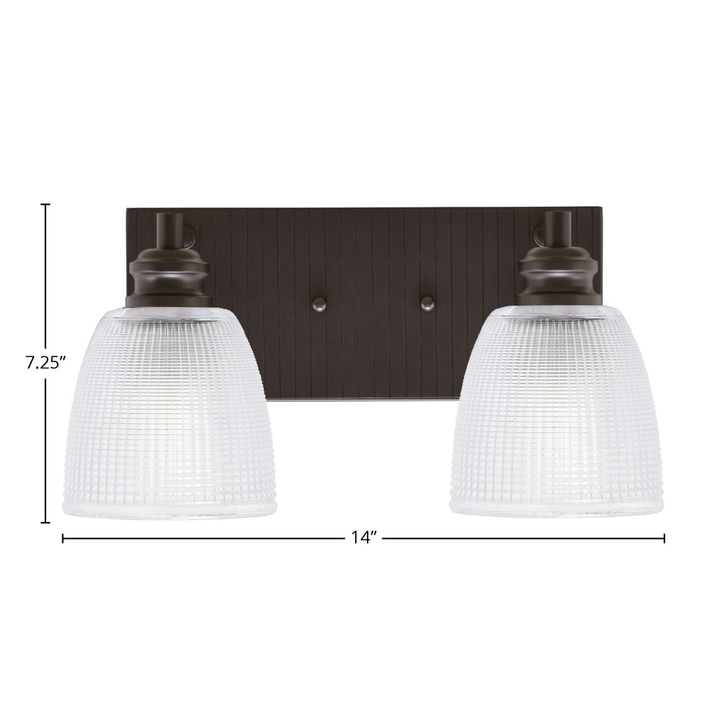 Edge Two Light Bath Bar in Espresso with 5" Clear Ribbed Shade