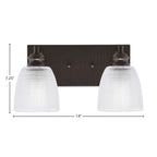 Edge Two Light Bath Bar in Espresso with 5" Clear Ribbed Shade