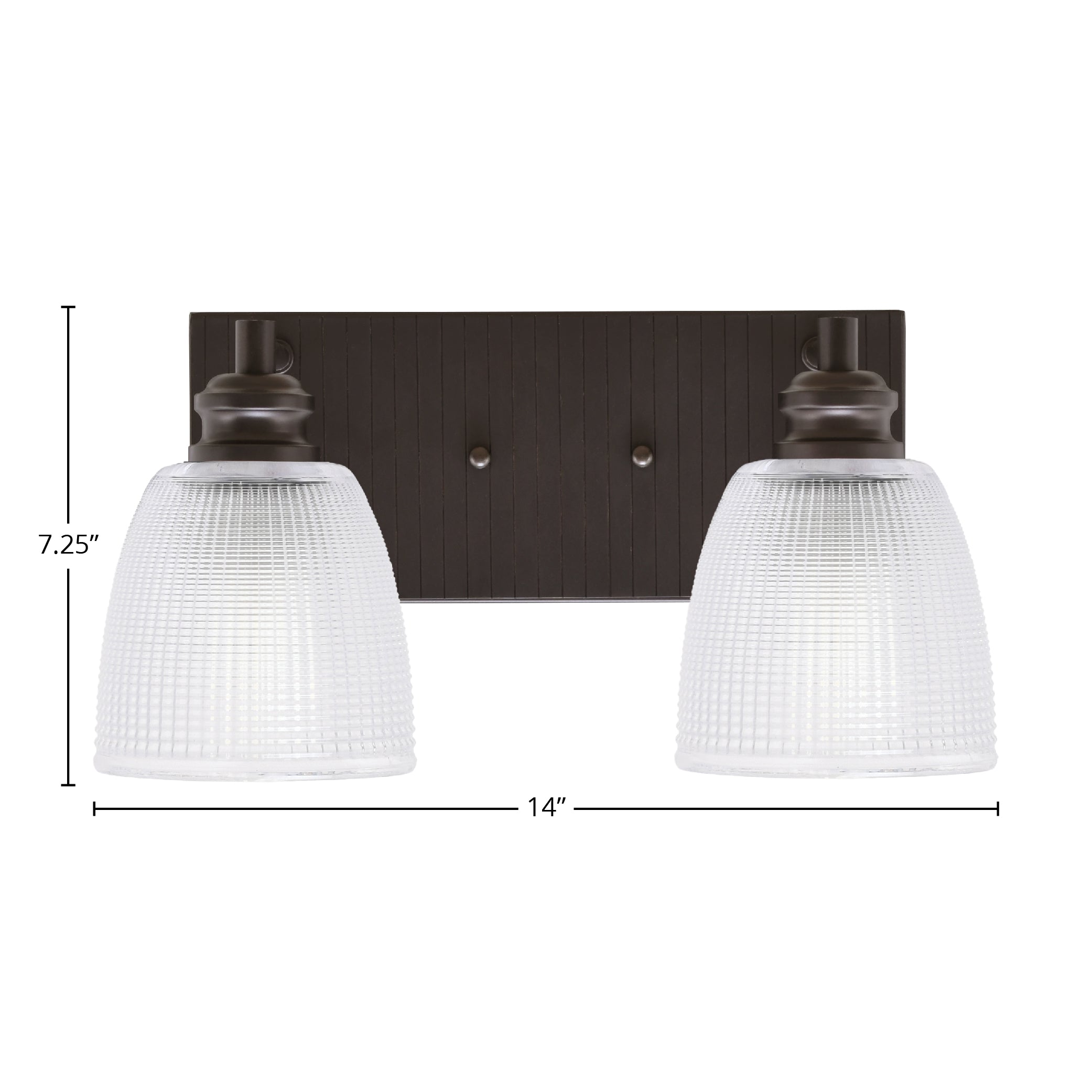 Edge Two Light Bath Bar in Espresso with 5" Clear Ribbed Shade
