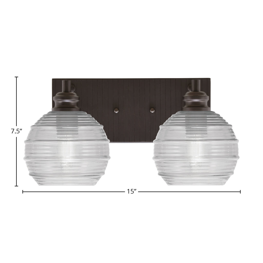 Edge Two Light Bath Bar in Espresso with 6" Clear Ribbed Shade