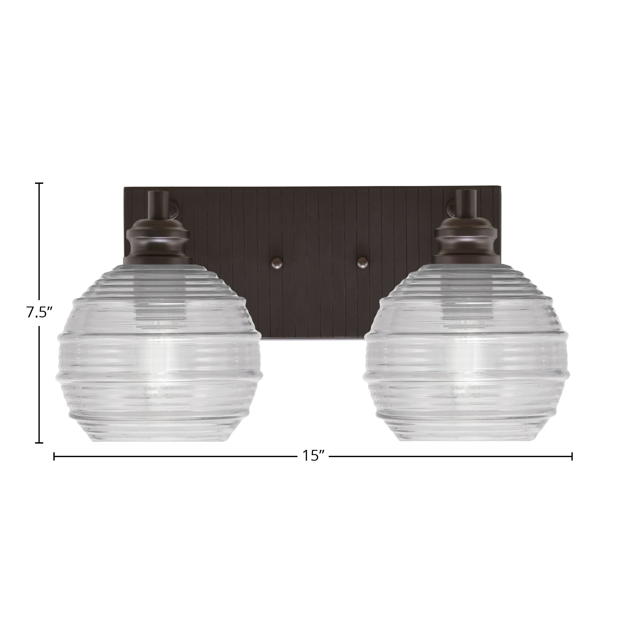 Edge Two Light Bath Bar in Espresso with 6" Clear Ribbed Shade