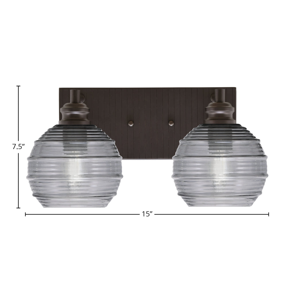 Edge Two Light Bath Bar in Espresso with 6" Smoke Ribbed Shade