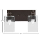Edge Two Light Bath Bar in Espresso with 4" Clear Bubble Shade