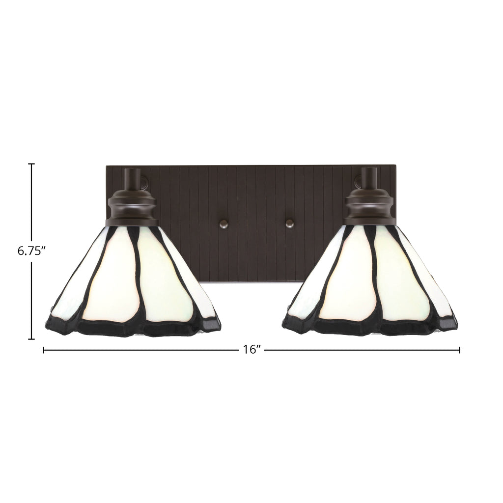 Edge Two Light Bath Bar in Espresso with 7" Pearl & Black Flair Art Glass Shade
