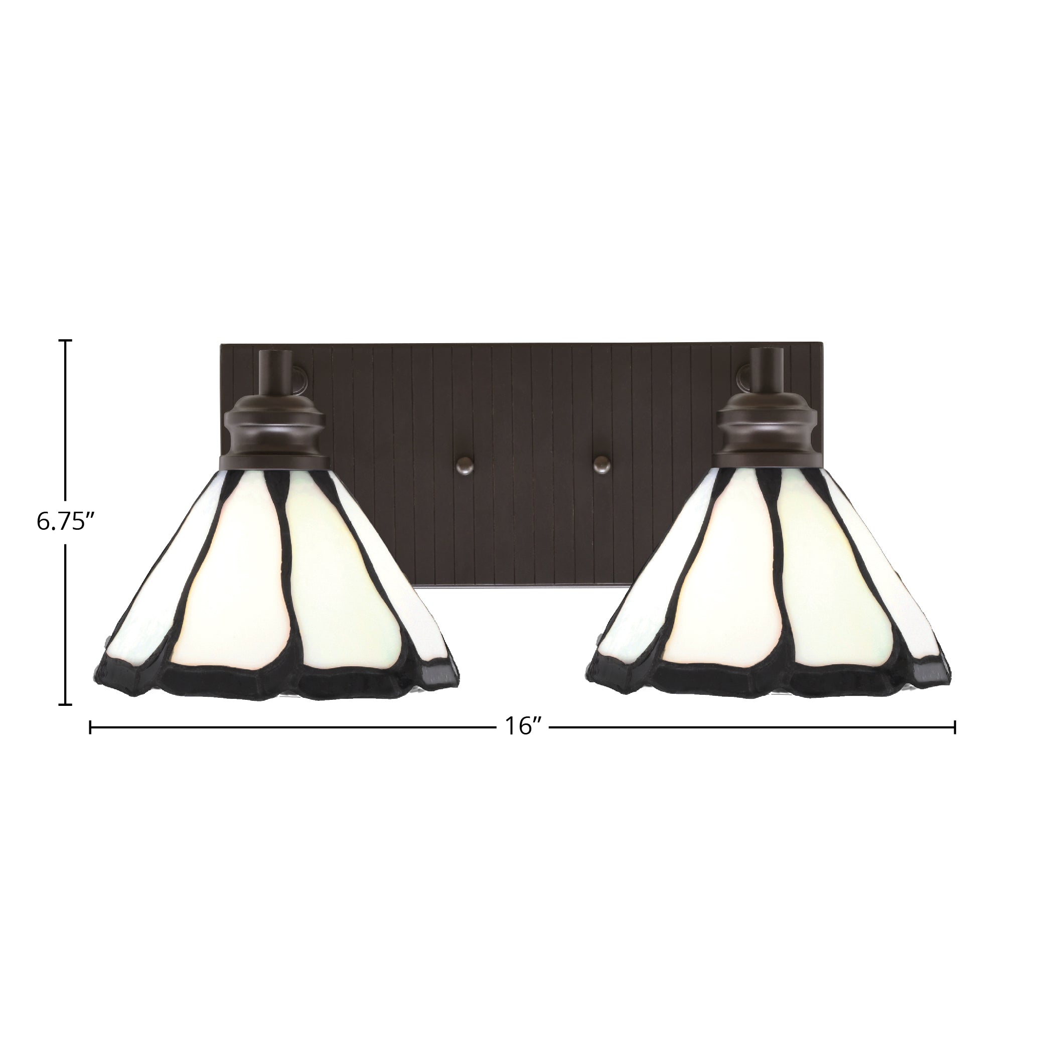 Edge Two Light Bath Bar in Espresso with 7" Pearl & Black Flair Art Glass Shade