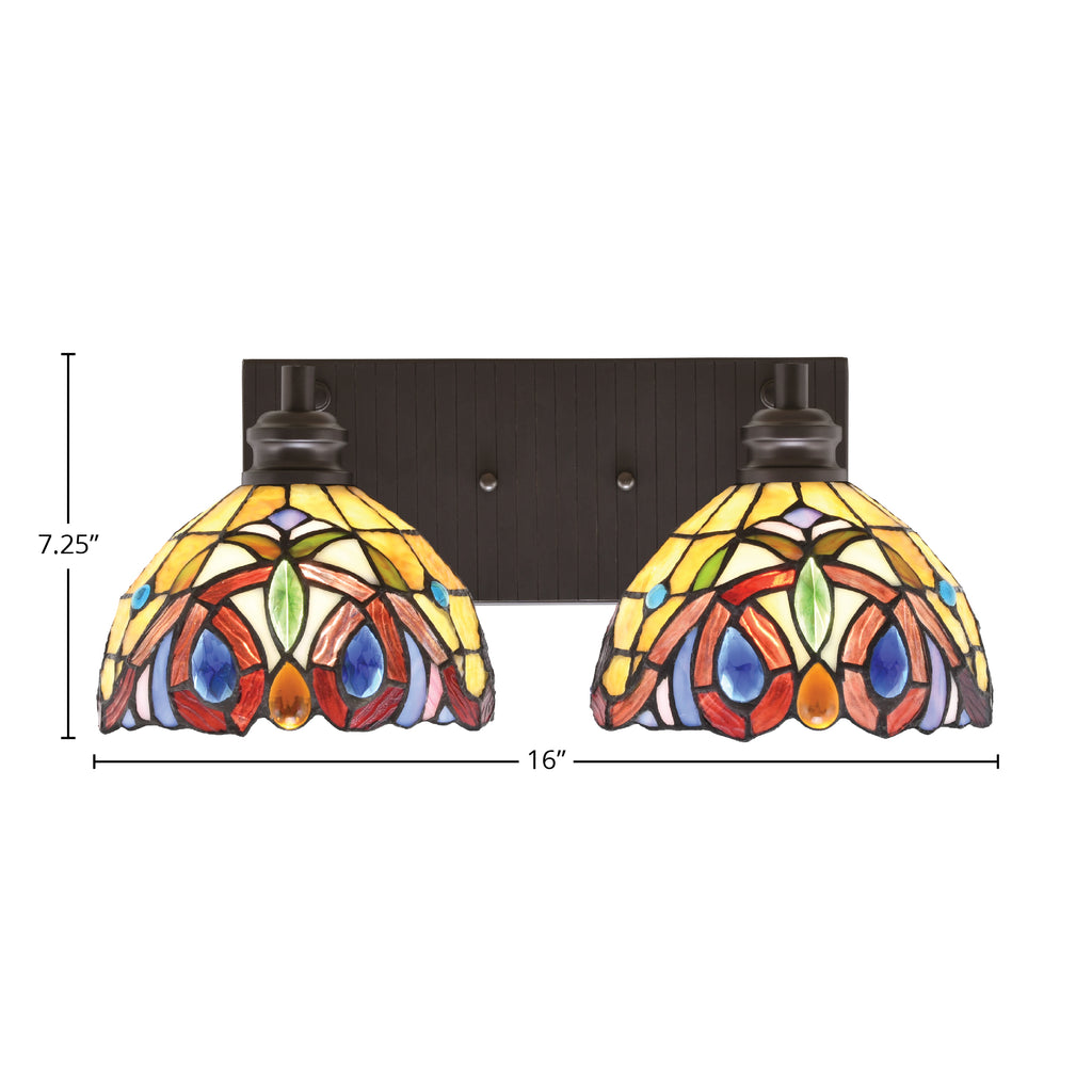 Edge Two Light Bath Bar in Espresso with 7" Lynx Art Glass Shade
