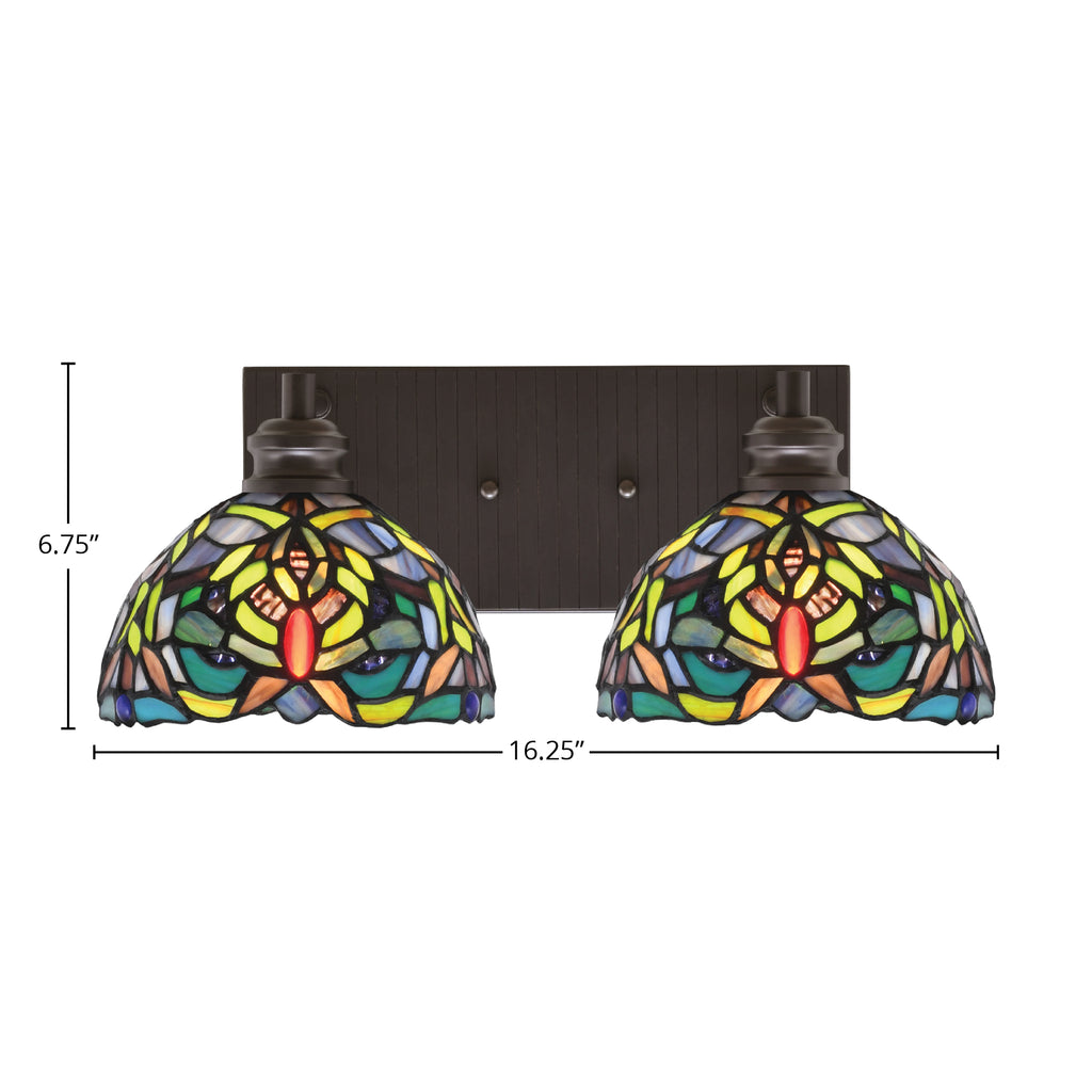 Edge Two Light Bath Bar in Espresso with 7" Kaleidoscope Art Glass Shade