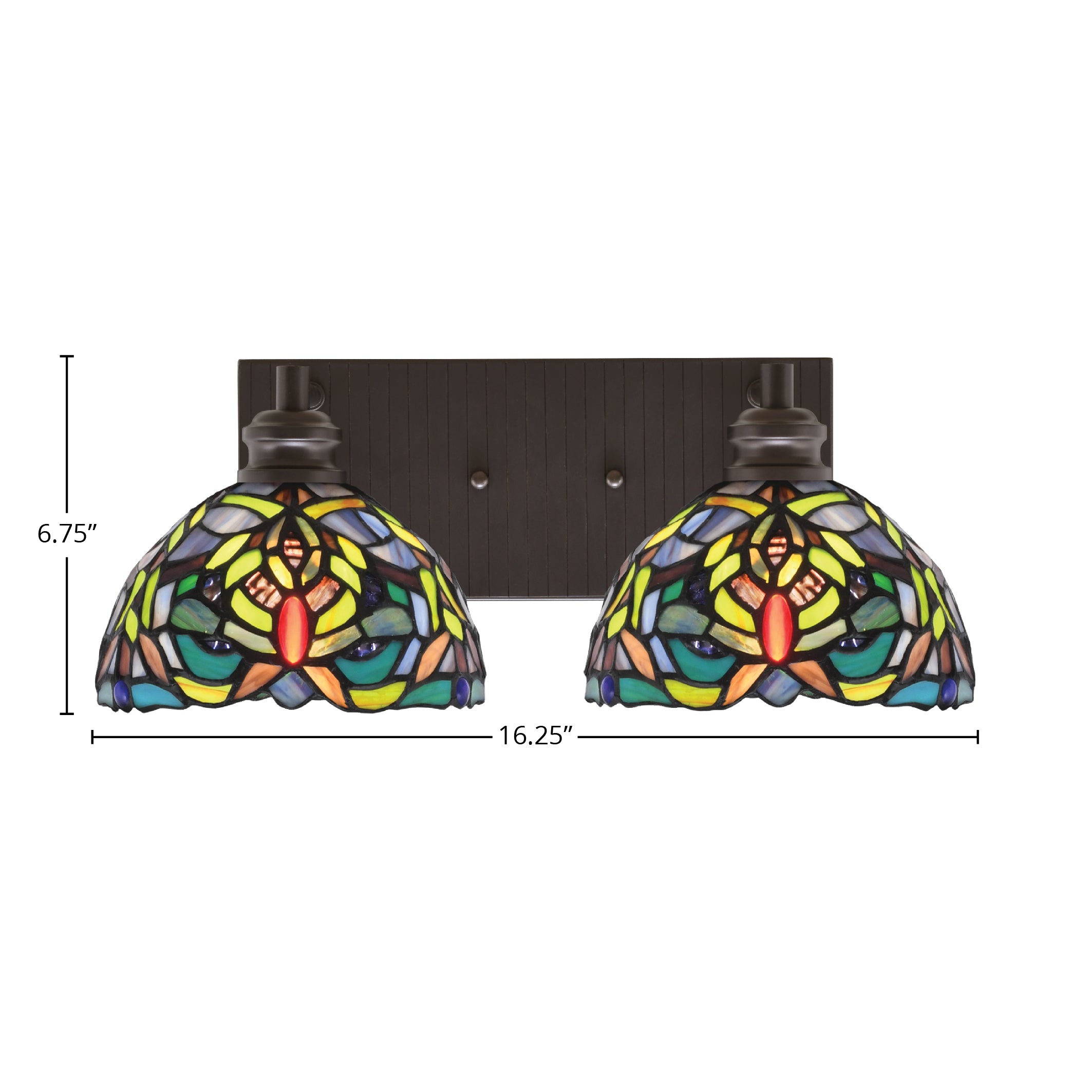 Edge Two Light Bath Bar in Espresso with 7" Kaleidoscope Art Glass Shade