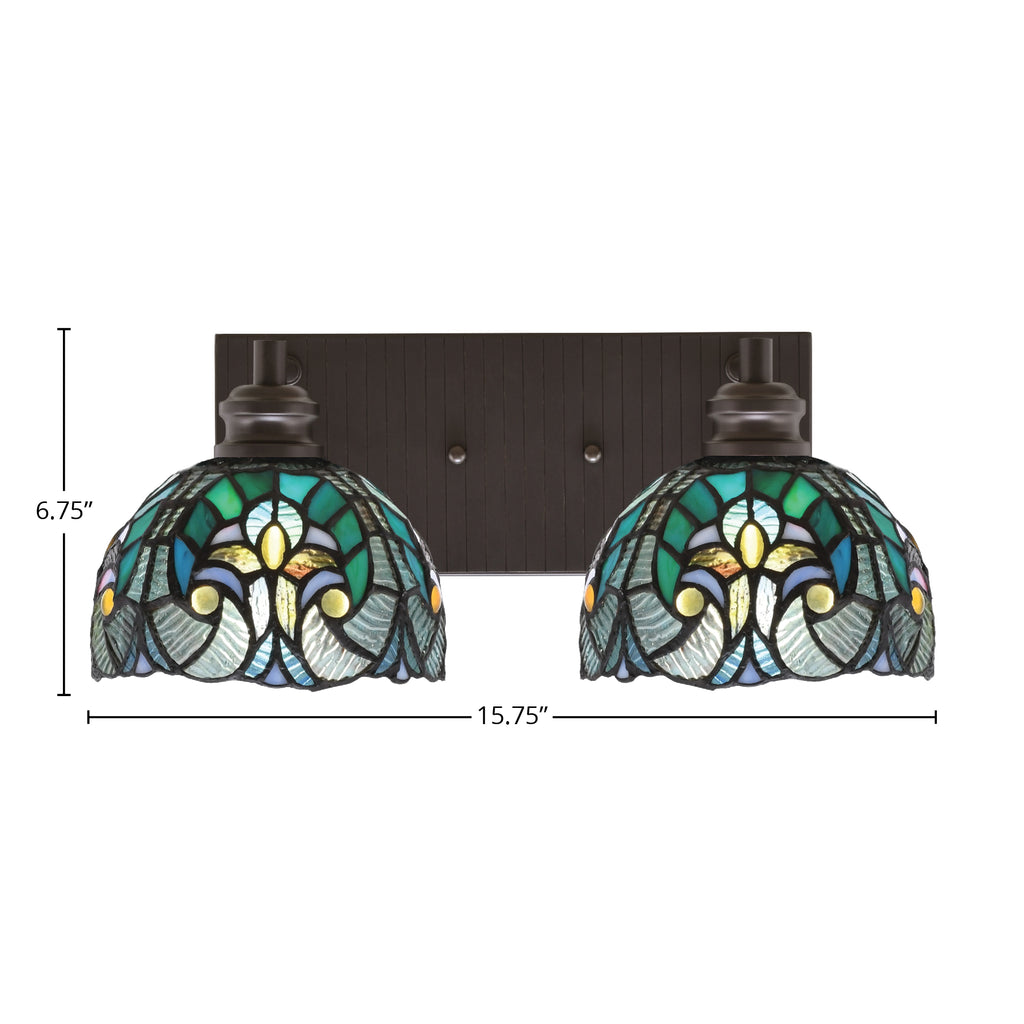 Edge Two Light Bath Bar in Espresso with 7" Turquoise Cypress Art Glass Shade