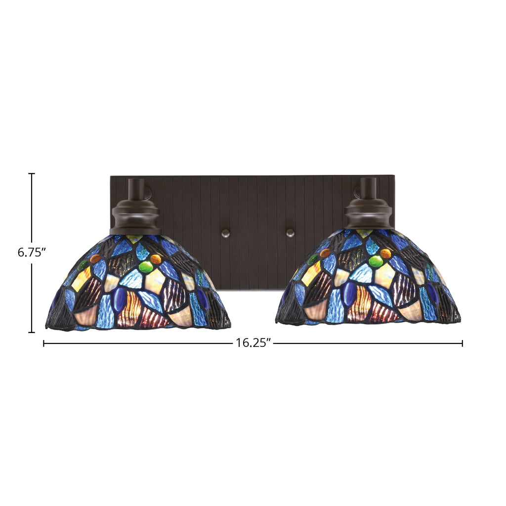 Edge Two Light Bath Bar in Espresso with 7" Blue Mosaic Art Glass Shade