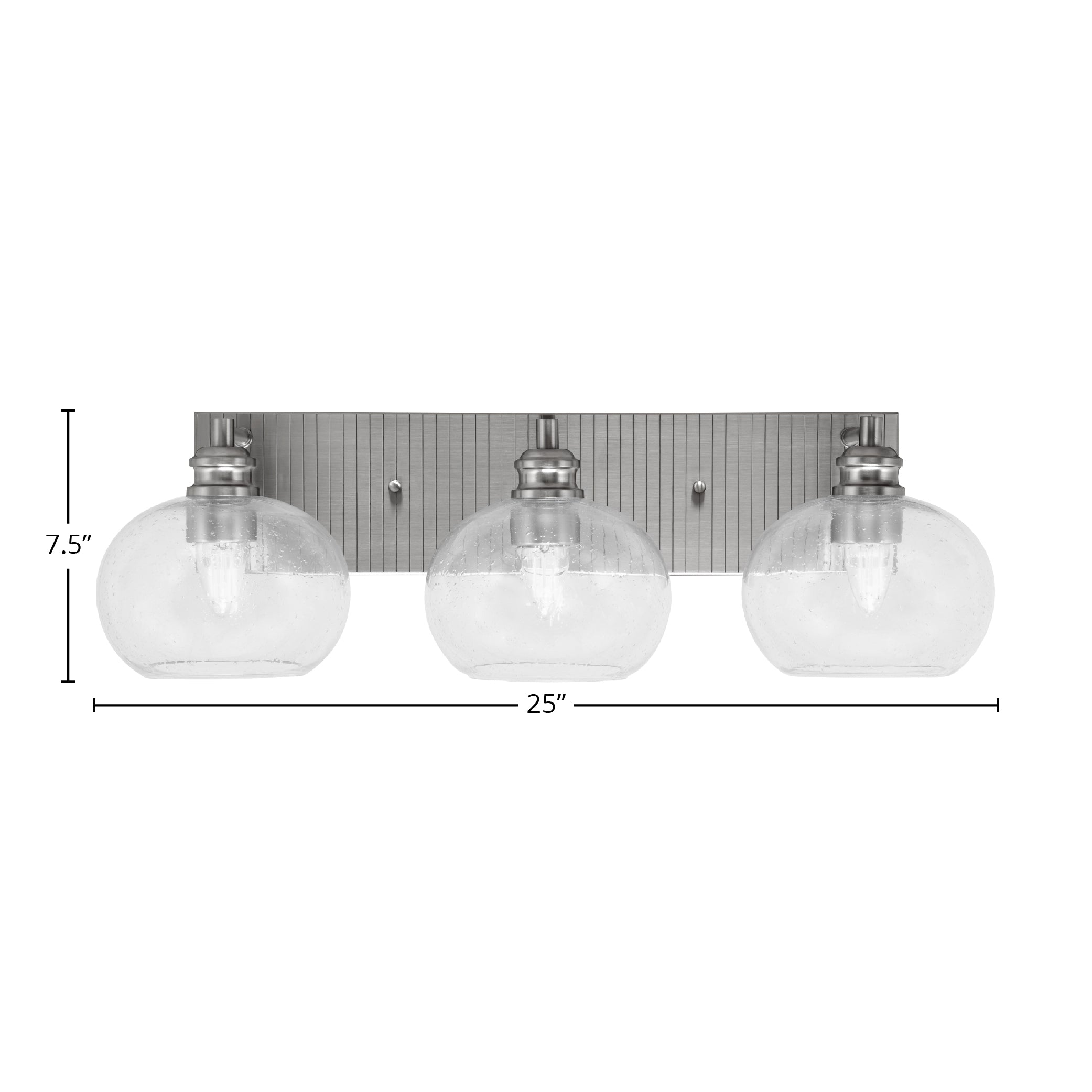 Edge Three Light Bath Bar in Brushed Nickel with 7" Clear Bubble Shade