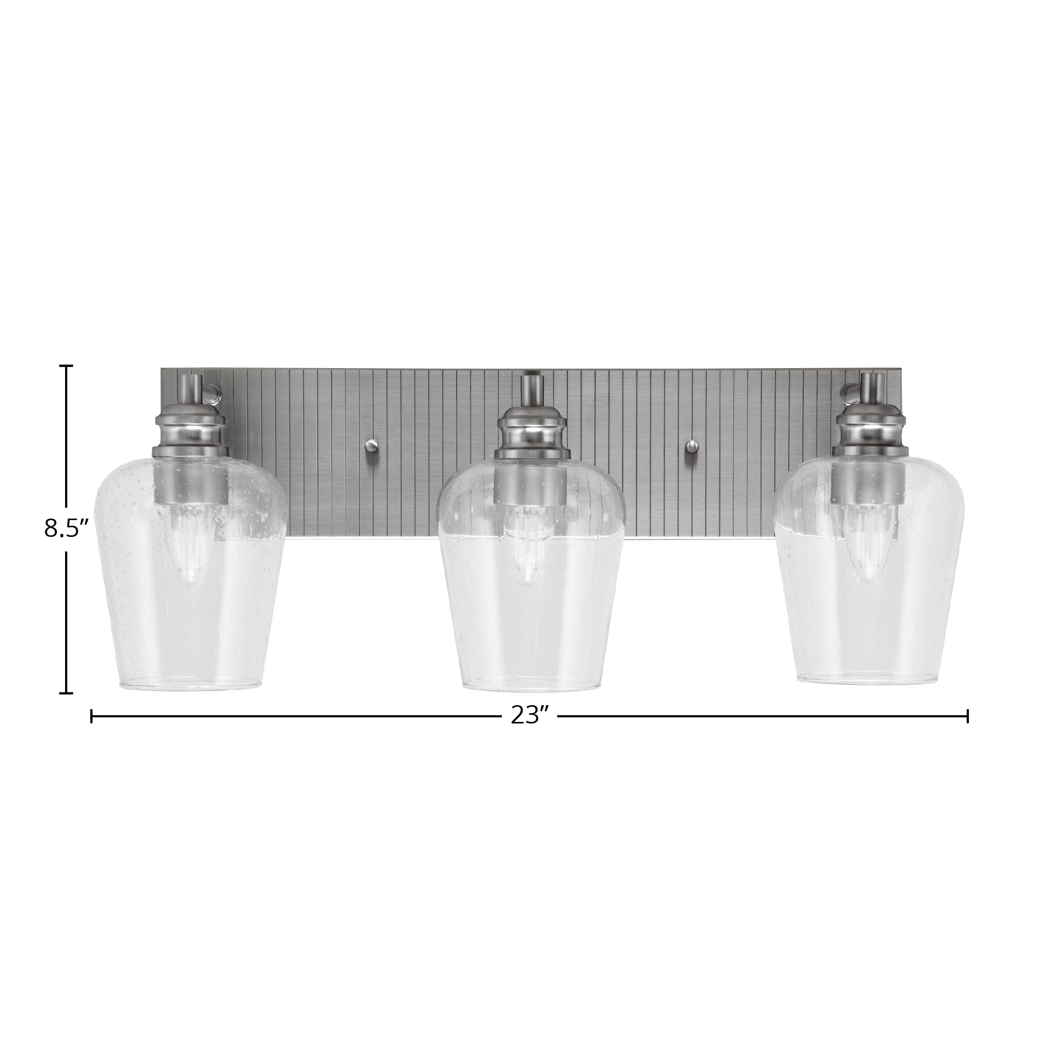 Edge Three Light Bath Bar in Brushed Nickel with 5" Clear Bubble Shade