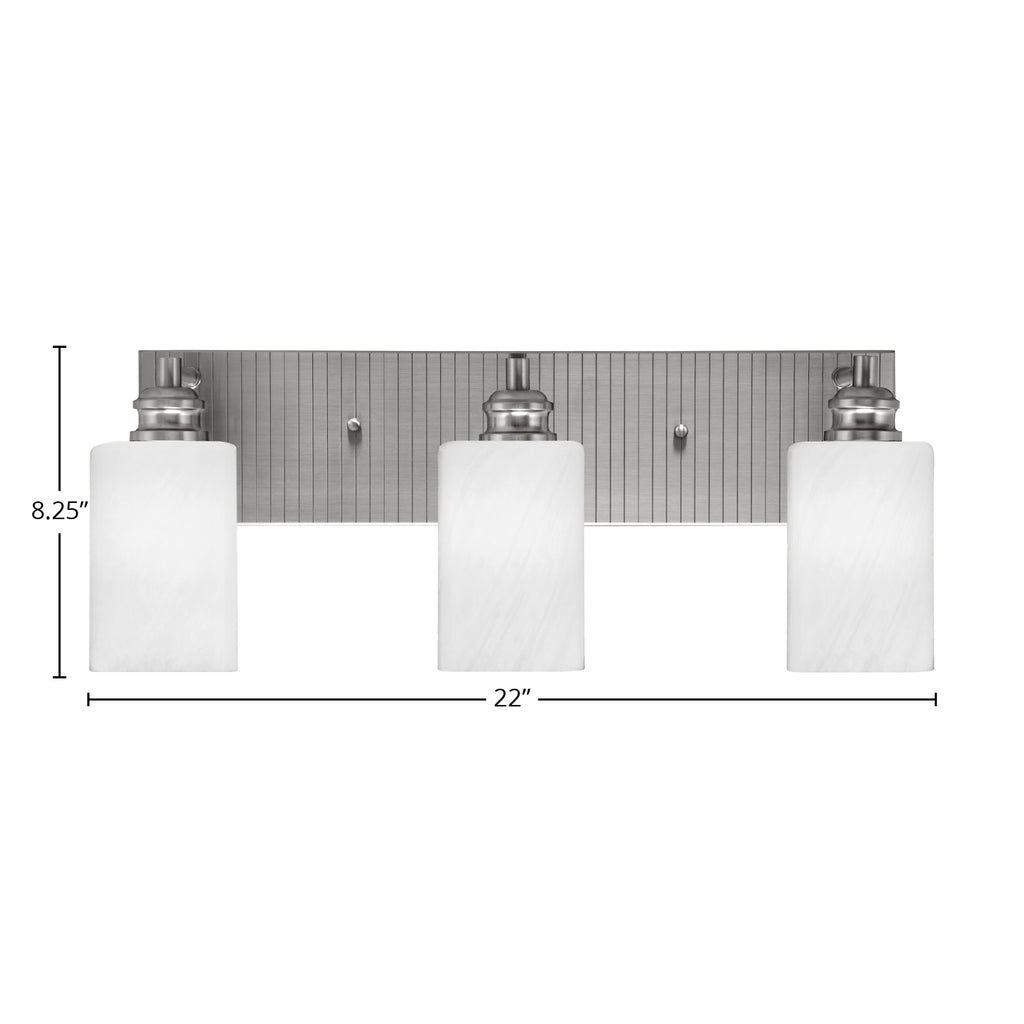 Edge Three Light Bath Bar in Brushed Nickel with 4" White Marble Shade