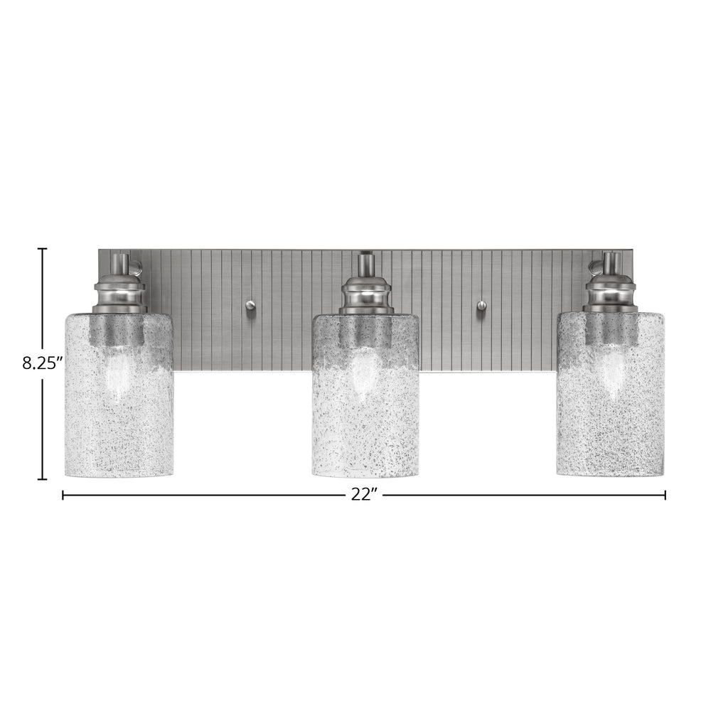 Edge Three Light Bath Bar in Brushed Nickel with 4" Smoke Bubble Shade