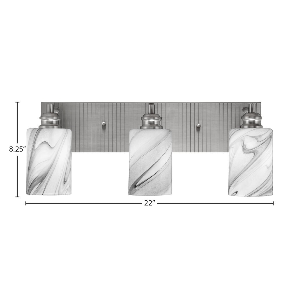Edge Three Light Bath Bar in Brushed Nickel with 4" Onyx Swirl Shade