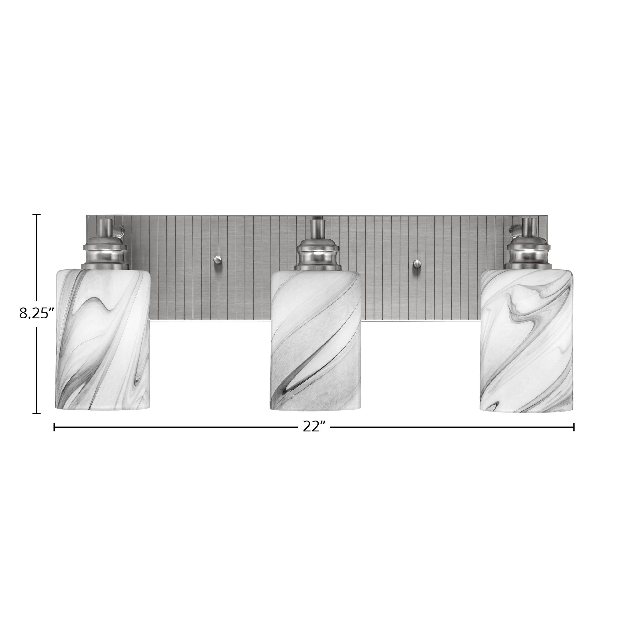 Edge Three Light Bath Bar in Brushed Nickel with 4" Onyx Swirl Shade